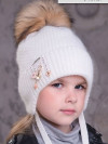 Вязаная шапка зимняя с помпоном Золотой Ключик белая фото 1 &mdash; MamaEmma.ru