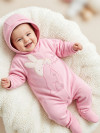 Комбинезон утепленный хлопковый Зайка розовый фото 1 &mdash; MamaEmma.ru