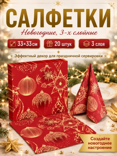 Салфетки сервировочные Новогодние Шарики 33х33 для стола