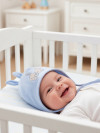 Шапочка для малыша на завязках Зайка, цвет голубой фото 2 &mdash; MamaEmma.ru