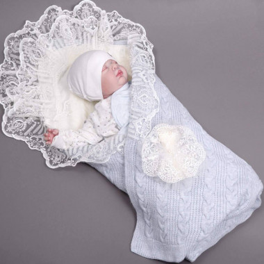 Конверт на меху Nipper с голубым пледом, уголком и лентой